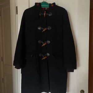 Marc Jacobs- Black Toggle Coat with Red Flannel interior lining